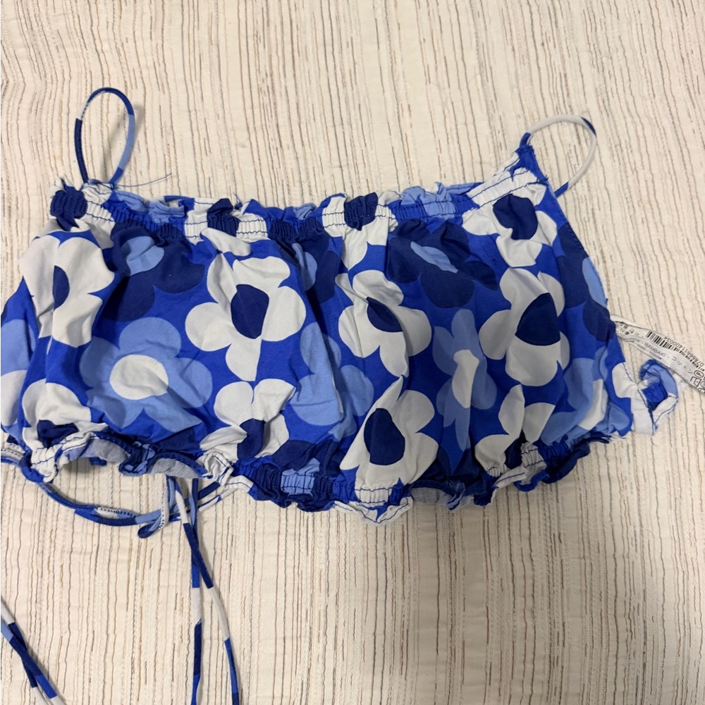 Zara Blue White Floral Crop Top